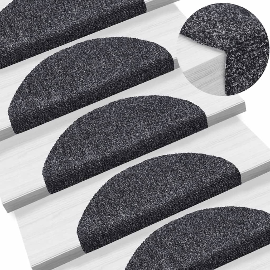 Tappetini per scale autoadesivi 10 pz 65x21x4 cm Grigio scuro Semicircolari Grandi vidaXL