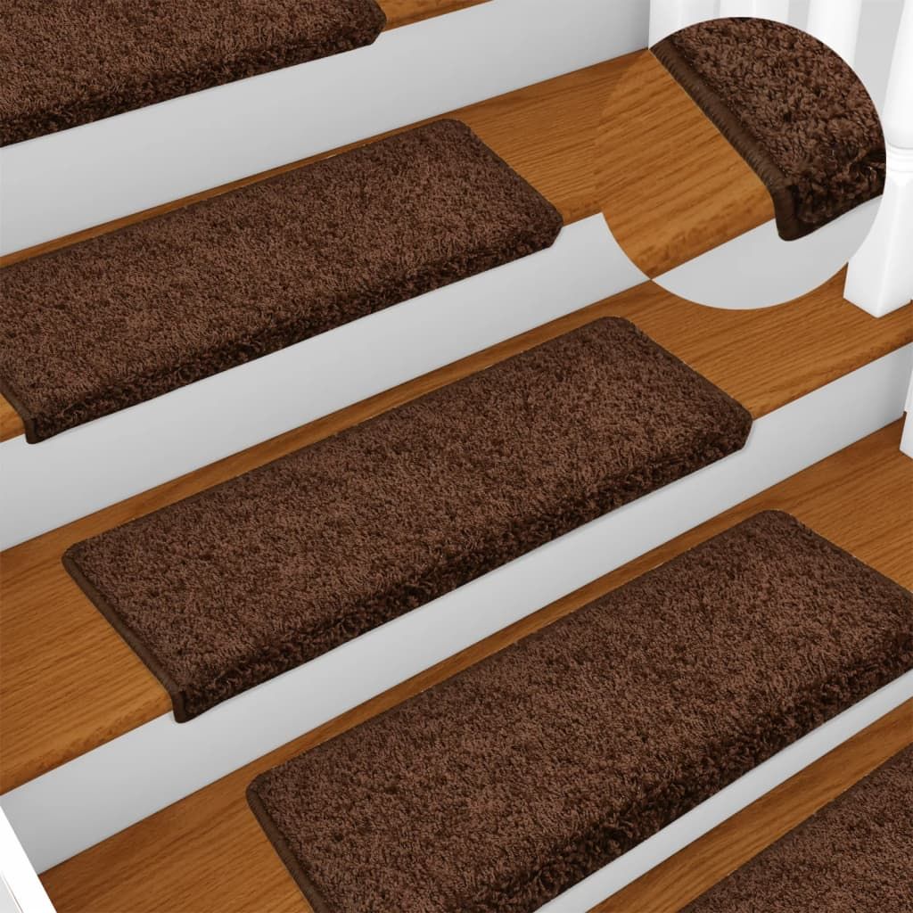 Tappetini per scale 15 pz 65x21x4 cm Marrone Bordo rettangolare vidaXL