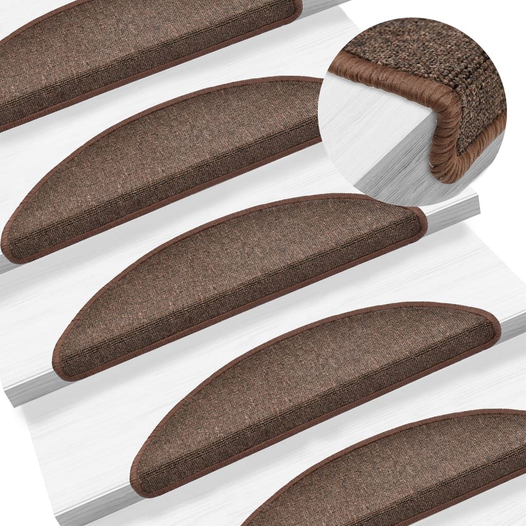 Tappetini per scale 15 pz 56x17x3 cm Marrone caffè Semicircolari vidaXL