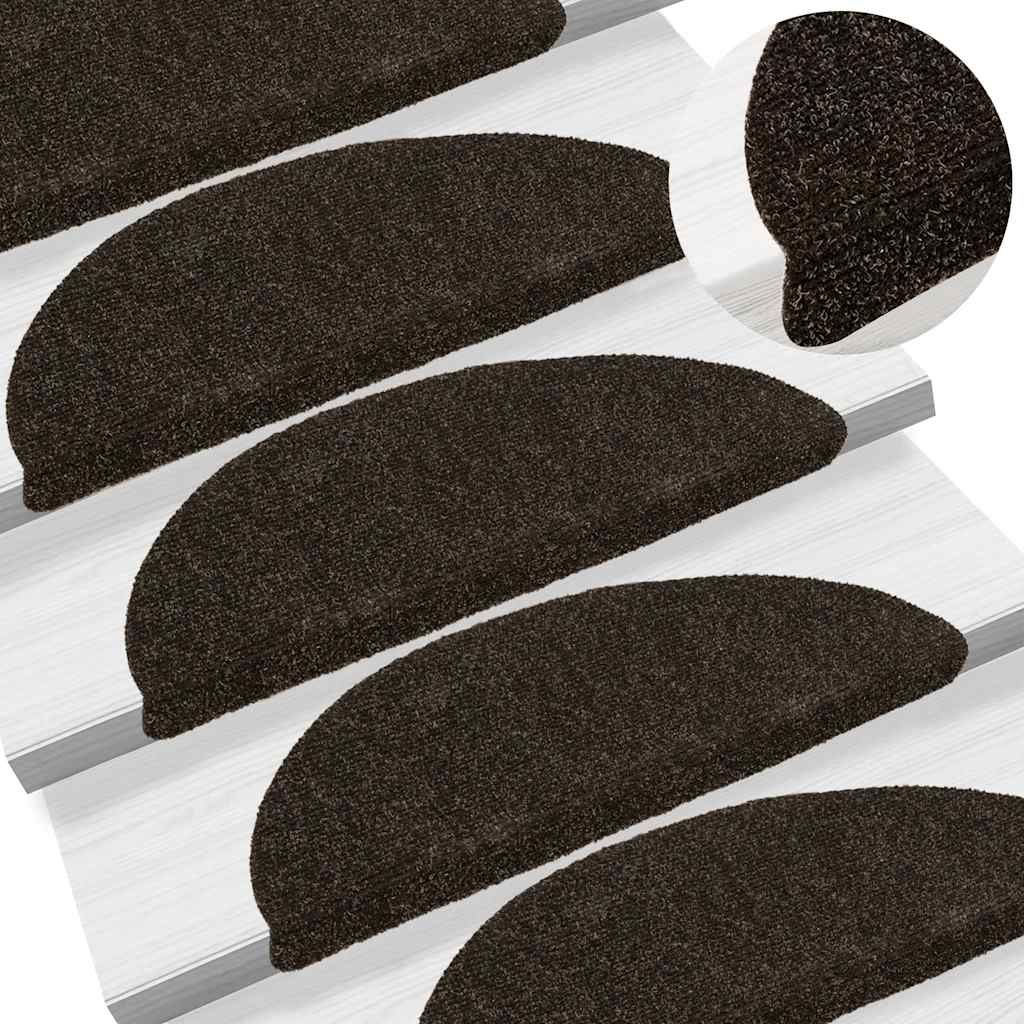Tappetini per scale autoadesivi 10 pz 56x17x3 cm marrone scuro semicircolari vidaXL
