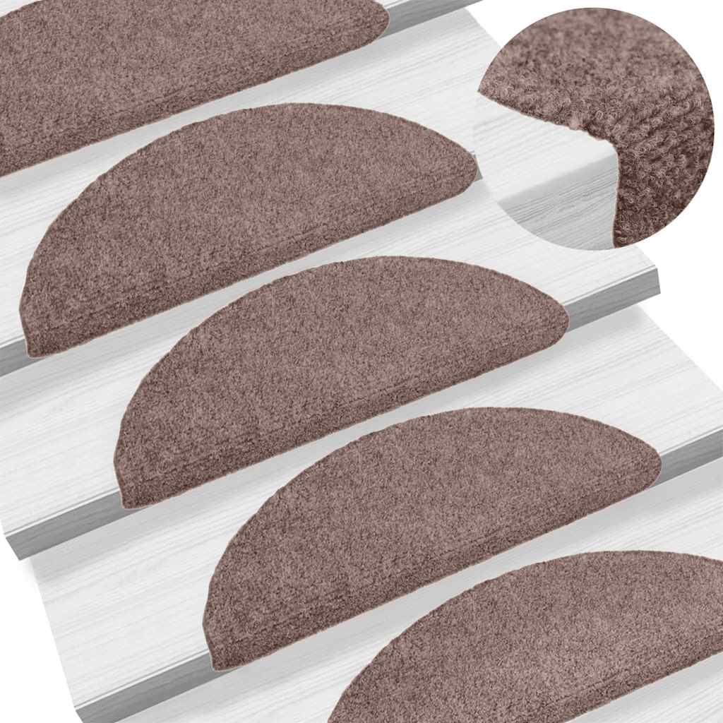 Tappetini per scale autoadesivi 5 pz 56x17x3 cm Marrone Chiaro Semicircolari vidaXL
