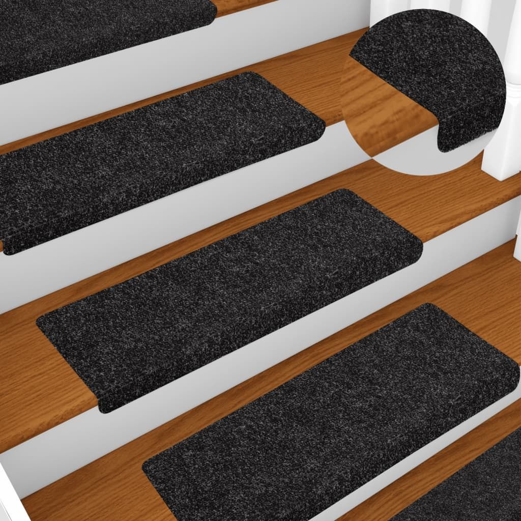 Tappetini per scale autoadesivi 10 pz 65x21x4 cm neri bordo rettangolare vidaXL