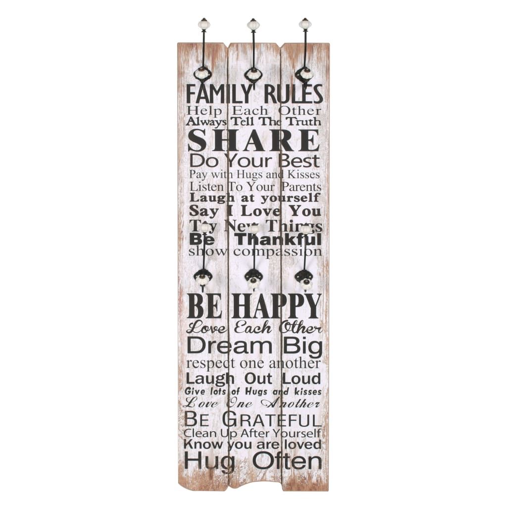 Appendiabiti da Parete con 6 Ganci FAMILY RULES 120x40 cm vidaXL