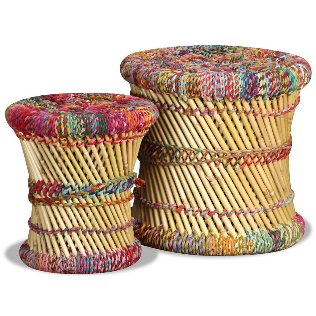 Sgabello con Motivi Chindi 2 pz Multicolore in Bambù vidaXL