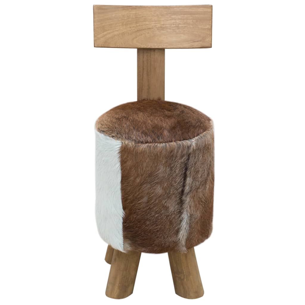 Sgabello in Pelle di Capra e Legno Massello di Teak vidaXL