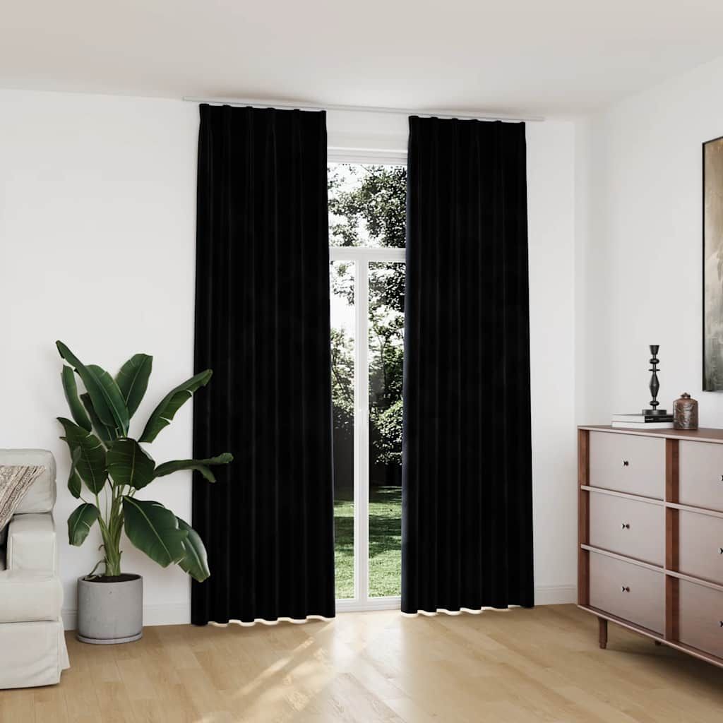 Tende Oscuranti con Ganci 2 pz Nere in Velluto 140x245 cm vidaXL
