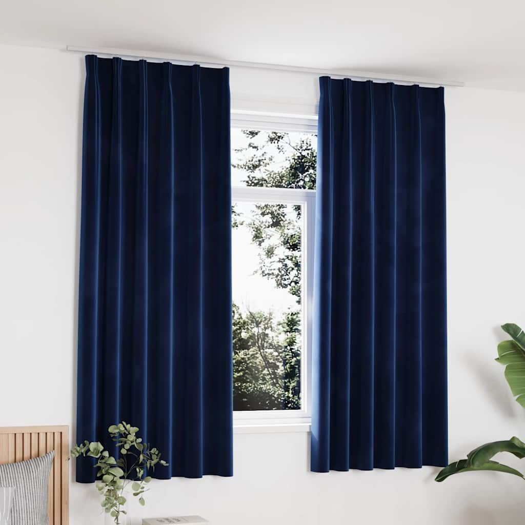Tende Oscuranti con Ganci 2 pz Blu Scuro in Velluto 140x175 cm vidaXL