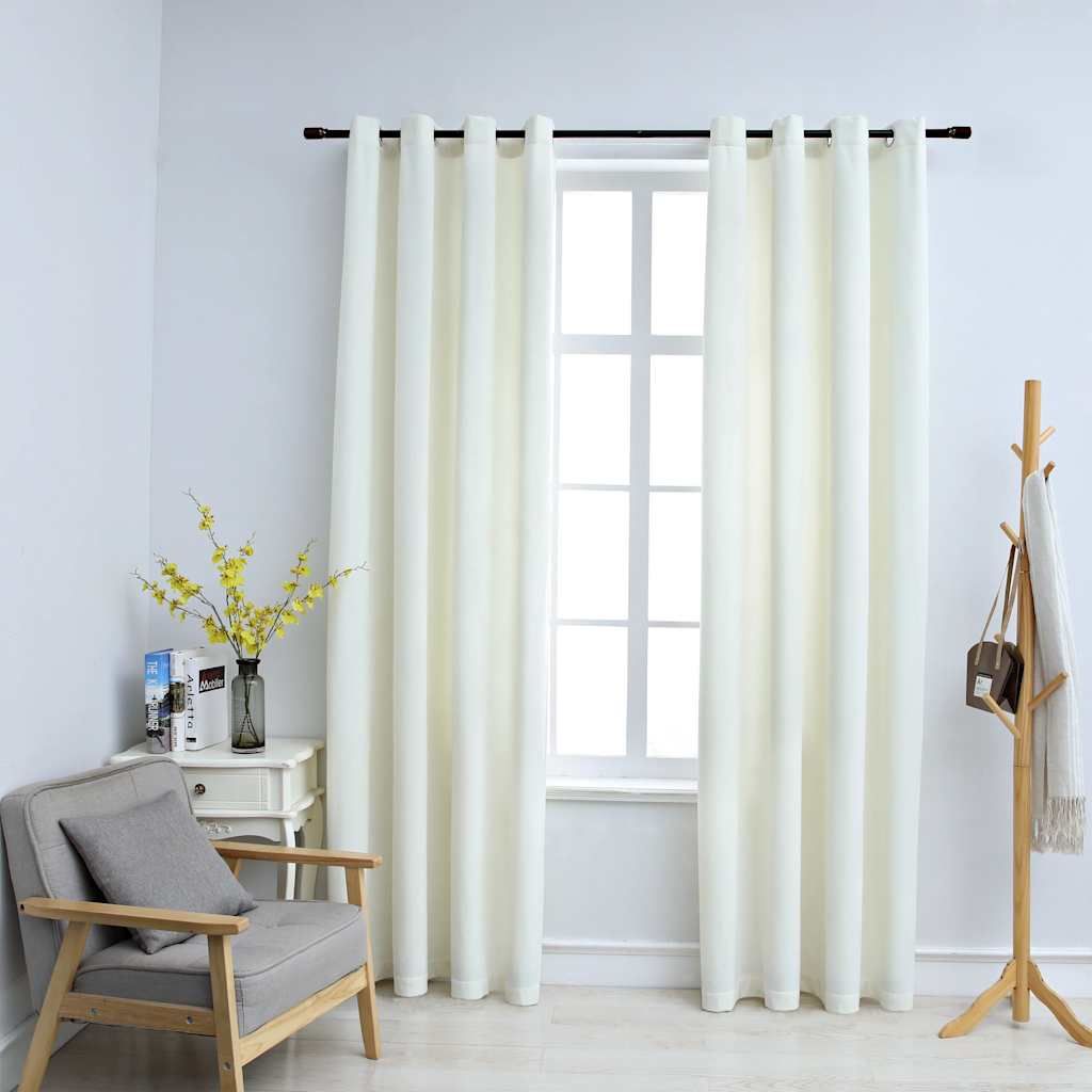Tende Oscuranti con Anelli 2 pz Crema in Velluto 140x245 cm vidaXL