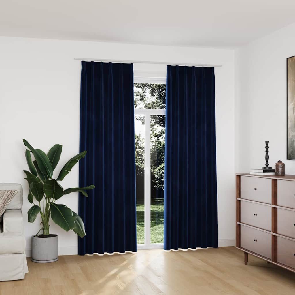 Tende Oscuranti con Ganci 2 pz Blu Scuro in Velluto 140x225 cm vidaXL