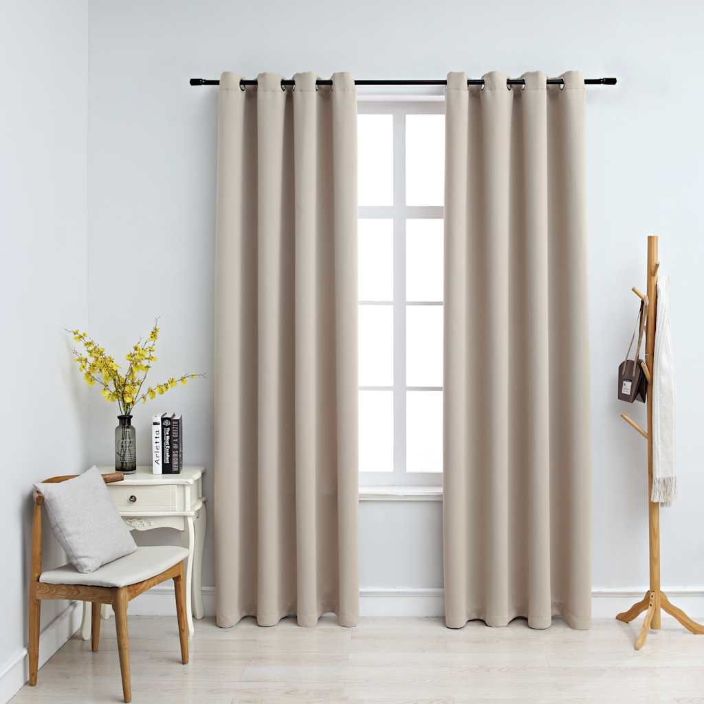 Tende Oscuranti con Anelli in Metallo 2 pz Beige 140x225 cm vidaXL