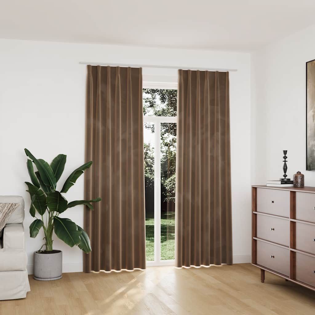 Tende Oscuranti con Ganci 2 pz Beige in Velluto 140x225 cm vidaXL