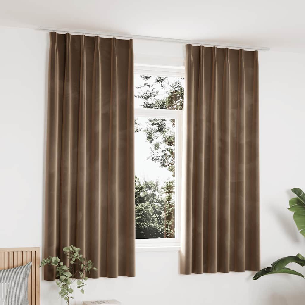 Tende Oscuranti con Ganci 2 pz Beige in Velluto 140x175 cm vidaXL