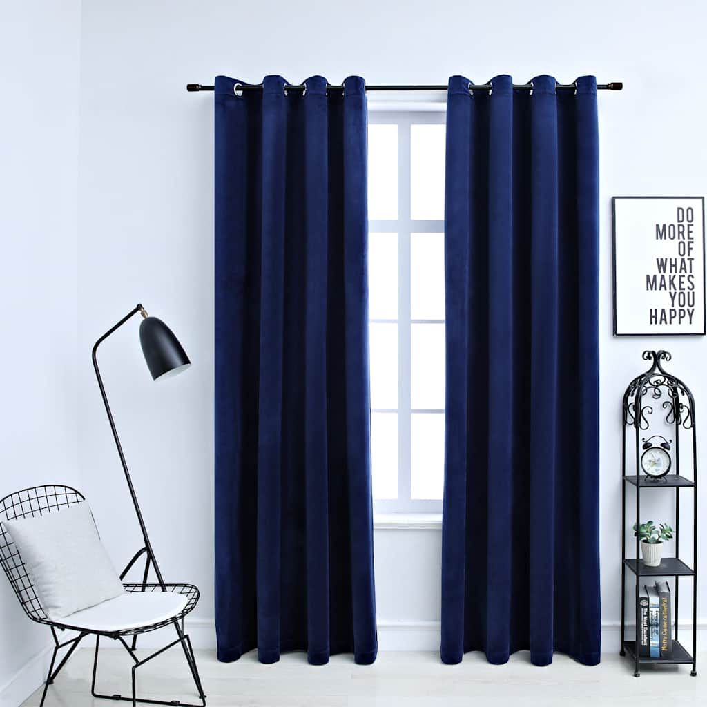 Tende Oscuranti con Anelli 2 pz Blu Scuro in Velluto 140x225 cm vidaXL