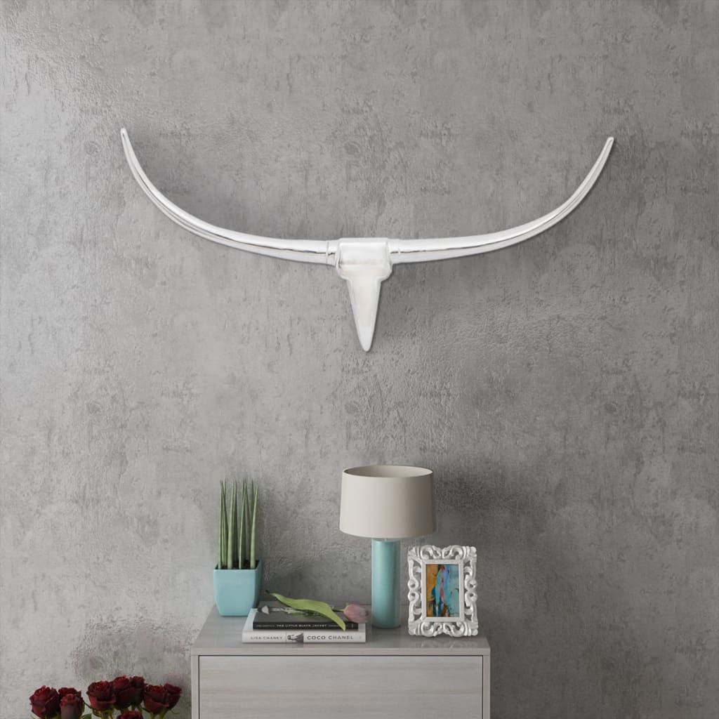 Decorazione da Parete Testa di Toro in Alluminio Argento 96 cm vidaXL