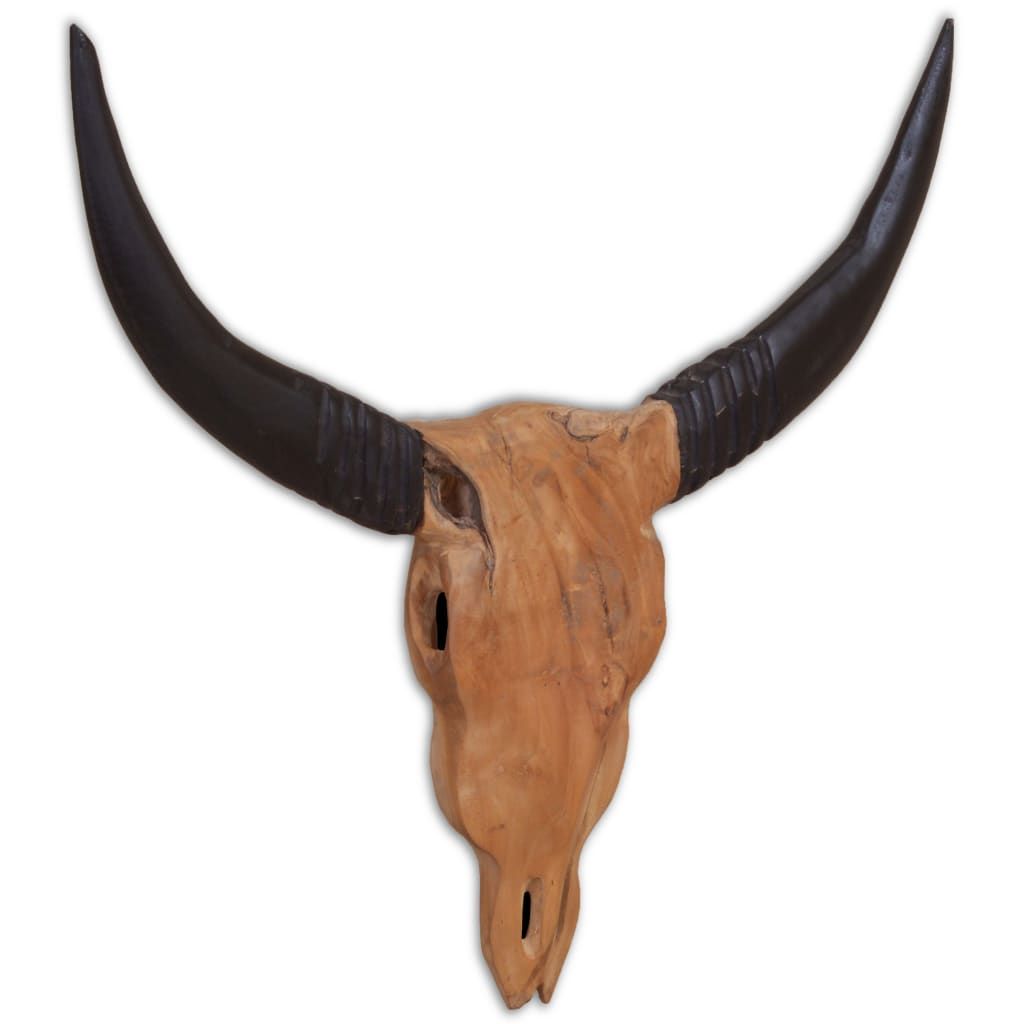 Scultura Teschio di Toro da Parete in Teak 69x6x60 cm vidaXL