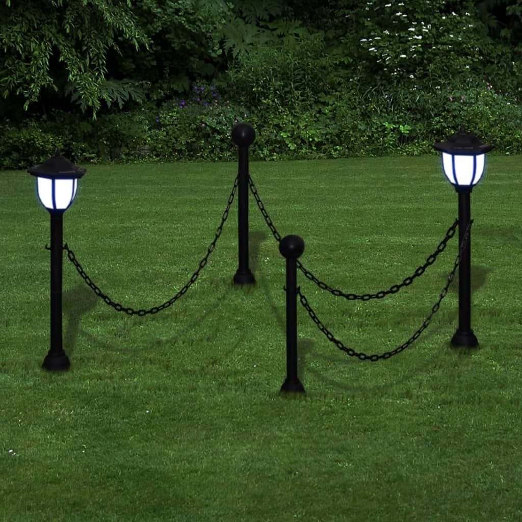 Lampioncini Solari 4 pz con Catena di Recinzione e Paletti vidaXL