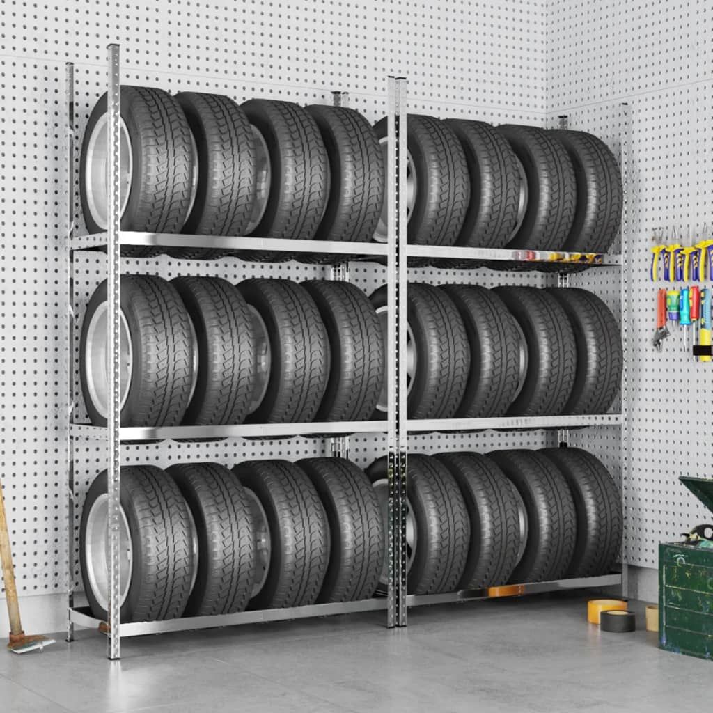 Portapneumatici a 3 Strati 2 pz Argento 110x40x200cm in Acciaio vidaXL