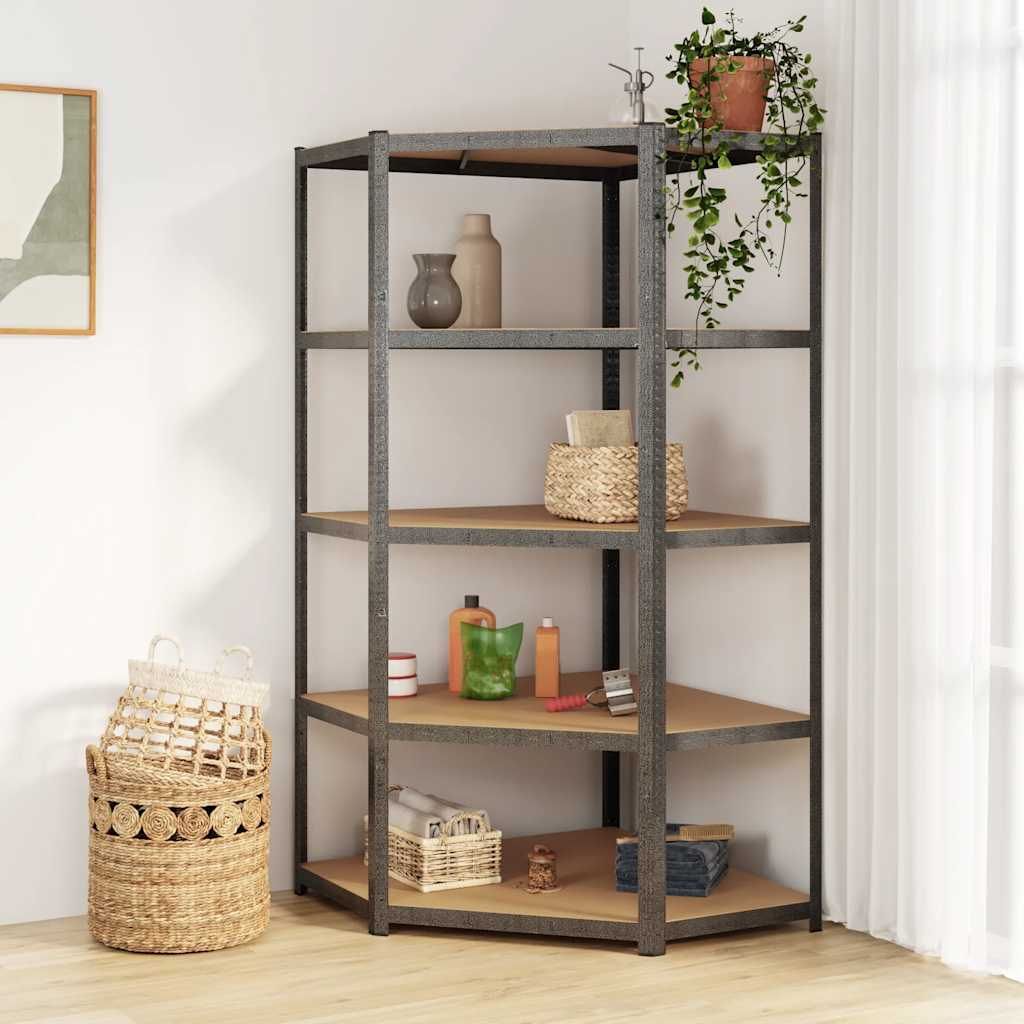 Scaffale Angolare Resistente 5 Ripiani Grigio Acciaio e Legno vidaXL