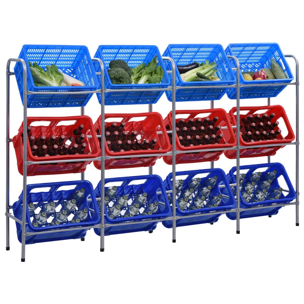 Supporto con Ripiani per 12 Casse Argento 190x33x116 cm Acciaio vidaXL