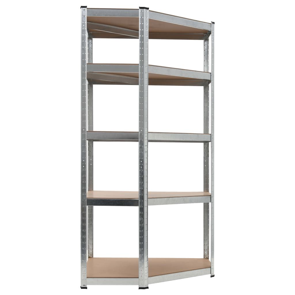Scaffale Angolare 5 Ripiani Argento Acciaio e Legno Multistrato vidaXL
