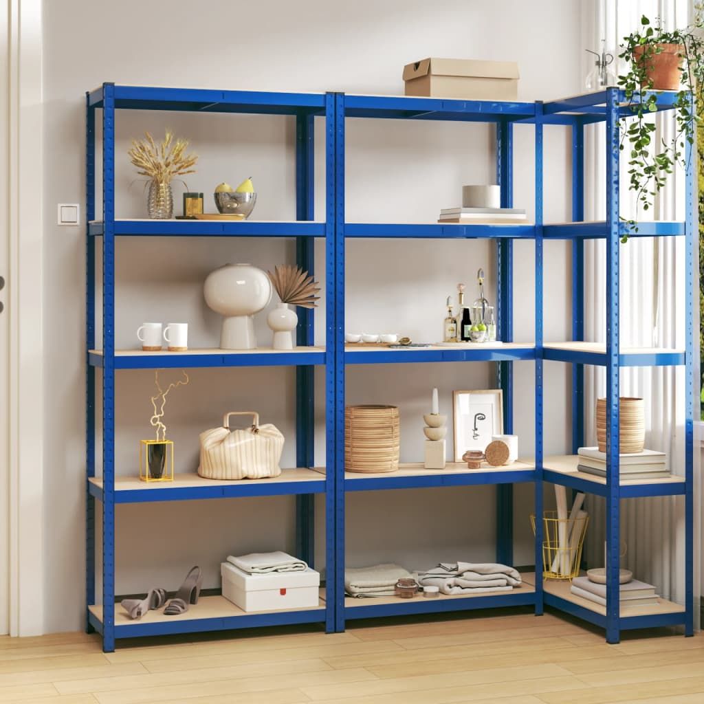 Scaffali a 5 Ripiani 3 pz Blu in Acciaio e Legno Multistrato vidaXL