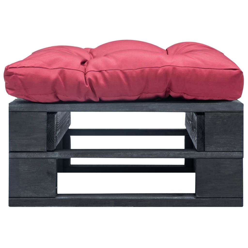 Ottomana Pallet da Giardino con Cuscino Rosso in Legno Nero vidaXL