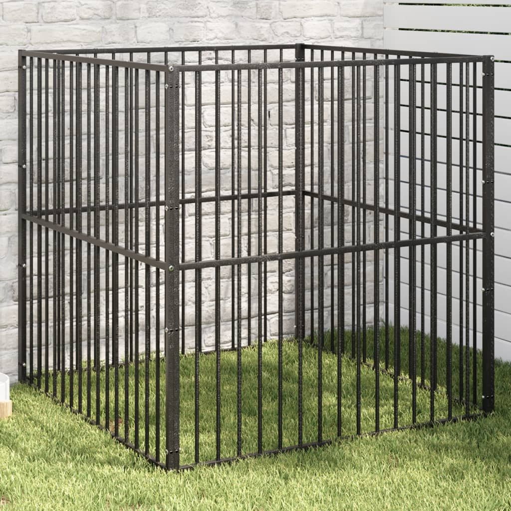Box per Cani 4 Pannelli Nero Acciaio Zincato vidaXL