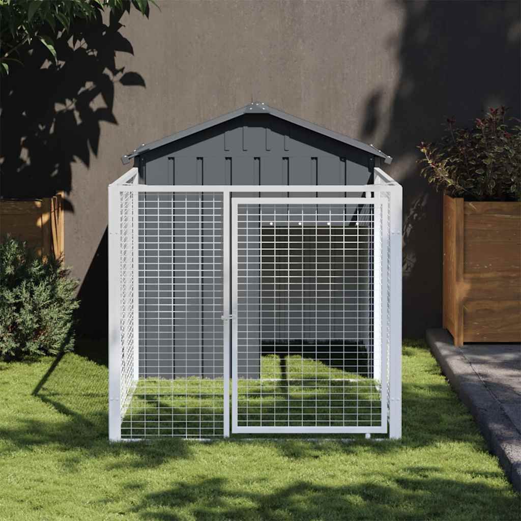 Casetta Cani con Corsa Antracite 117x201x123 cm Acciaio Zincato vidaXL