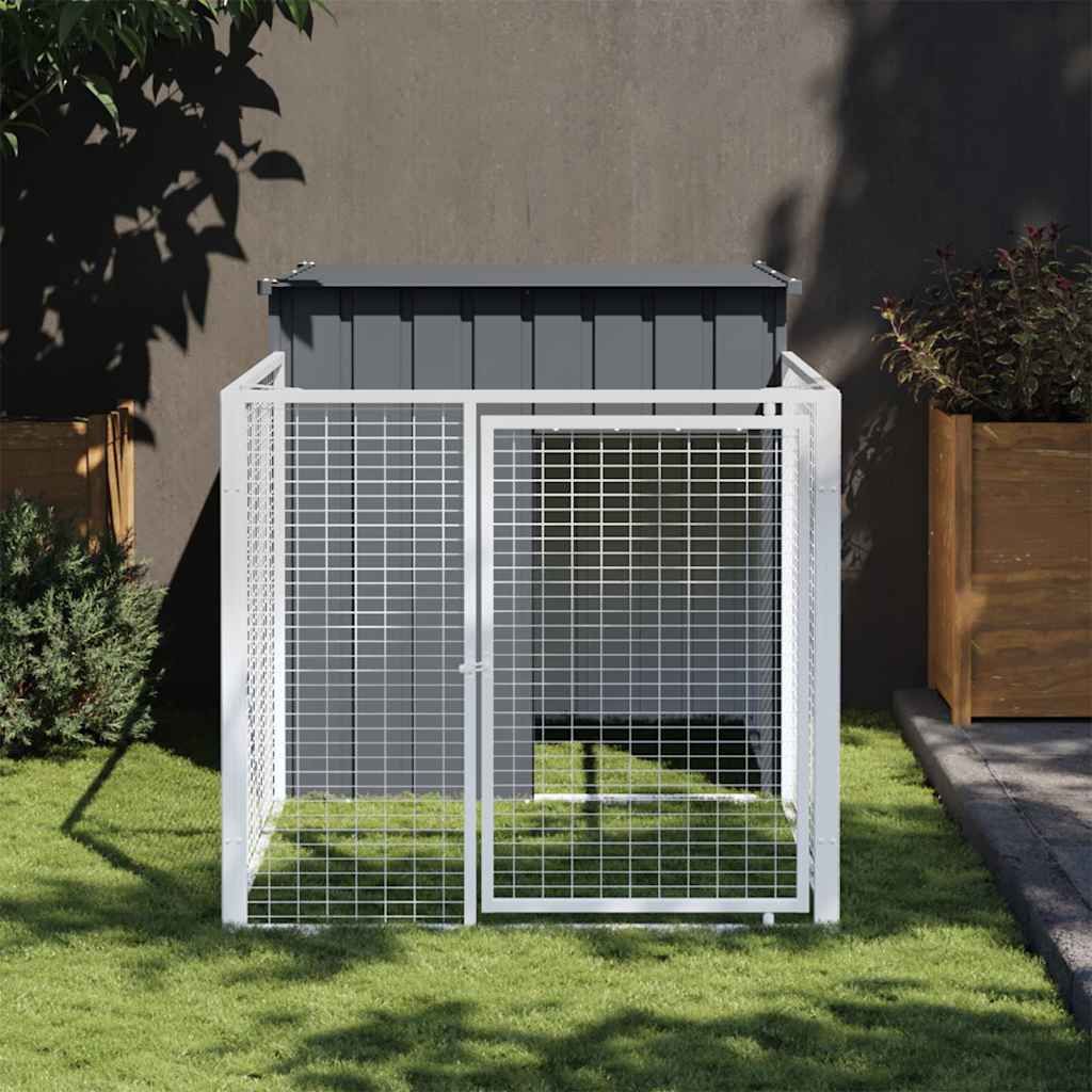 Casetta Cani con Corsa Antracite 110x201x110 cm Acciaio Zincato vidaXL