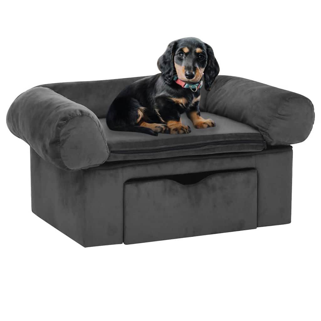 Divano per Cani con Cassetto Grigio Scuro 75x50x38cm in Peluche vidaXL