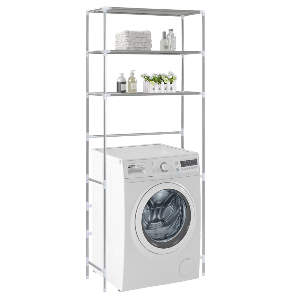 Scaffale per Lavatrice con 3 Ripiani Argento 69x28x169 cm vidaXL
