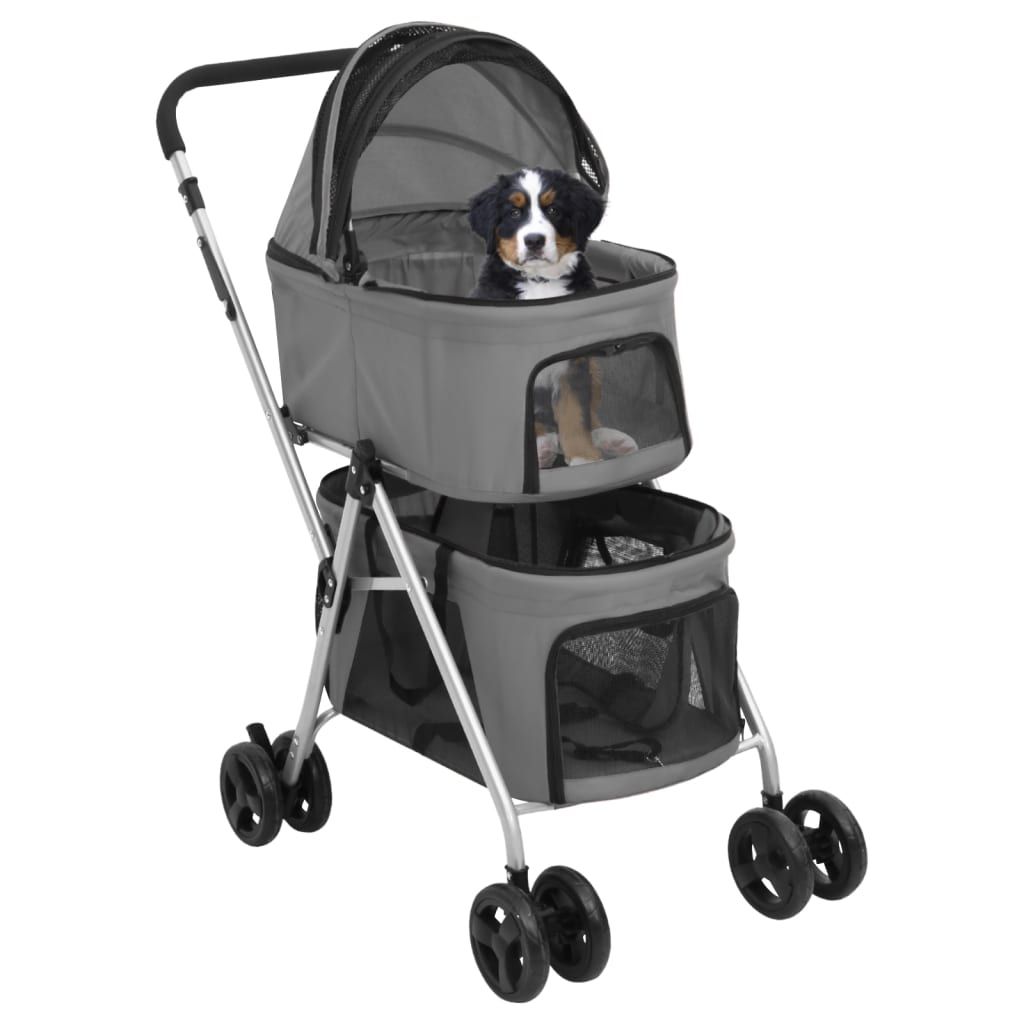 Passeggino Cani Pieghevole 2 Livelli Grigio 83x48x97cm Tessuto vidaXL