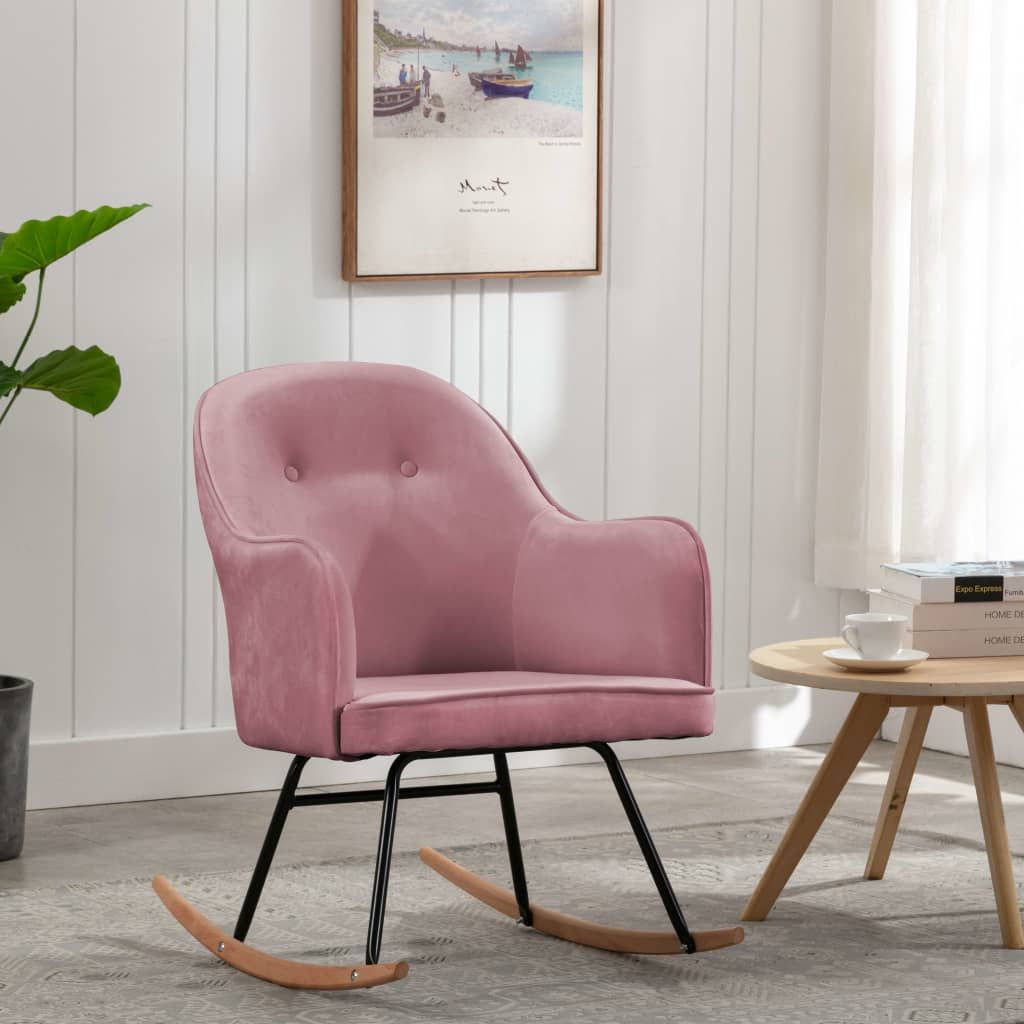 Sedia a Dondolo Rosa in Velluto vidaXL