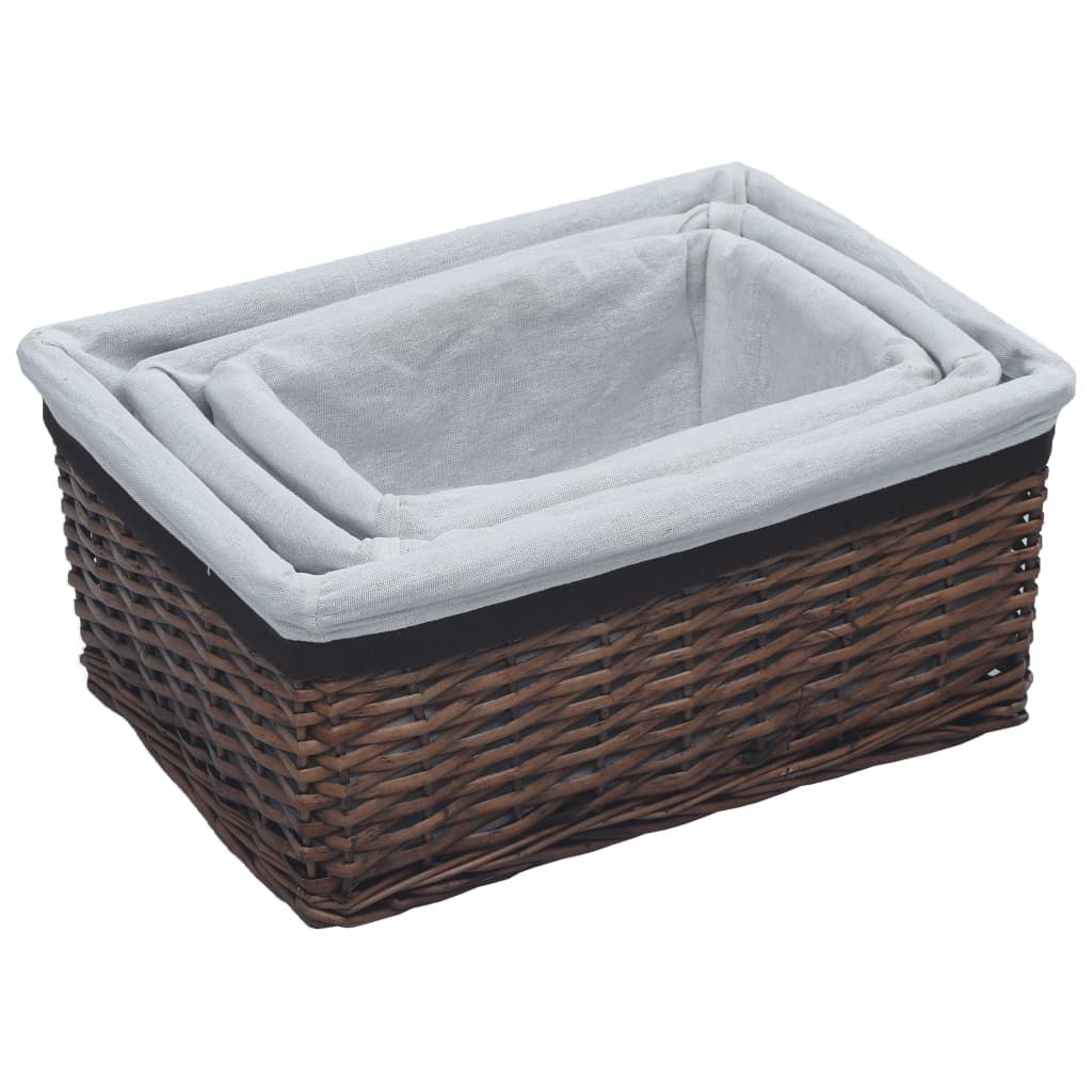 Set Cestini Impilabili 3 pz Marroni in Salice vidaXL