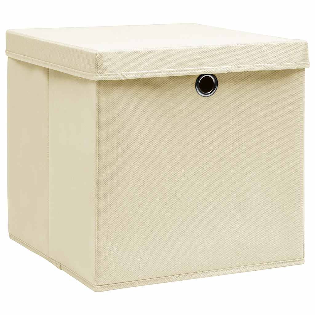 Scatole Portaoggetti con Coperchi 10pz Crema 32x32x32cm Tessuto vidaXL