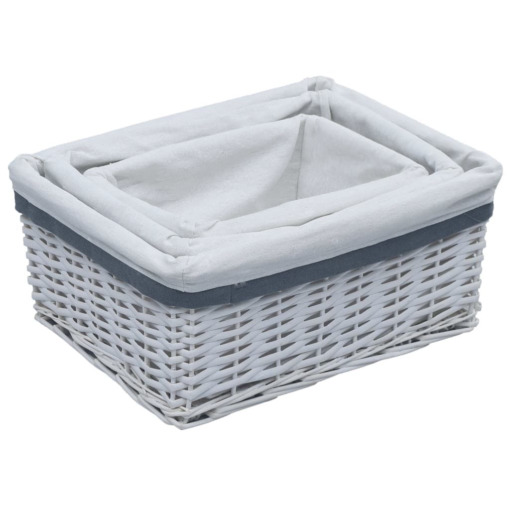 Set Cestini Impilabili 3 pz Bianchi in Salice vidaXL