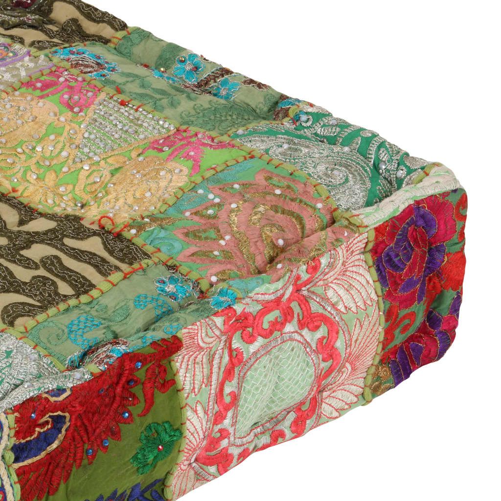 Pouf Patchwork in Cotone Fatto a Mano Quadrato 50x50x12cm Verde vidaXL
