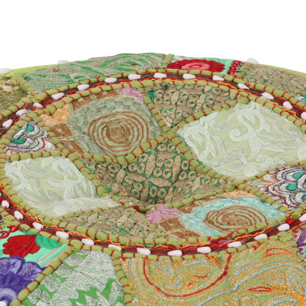 Pouf Patchwork Rotondo Fatto a Mano in Cotone 40x20 cm Verde vidaXL