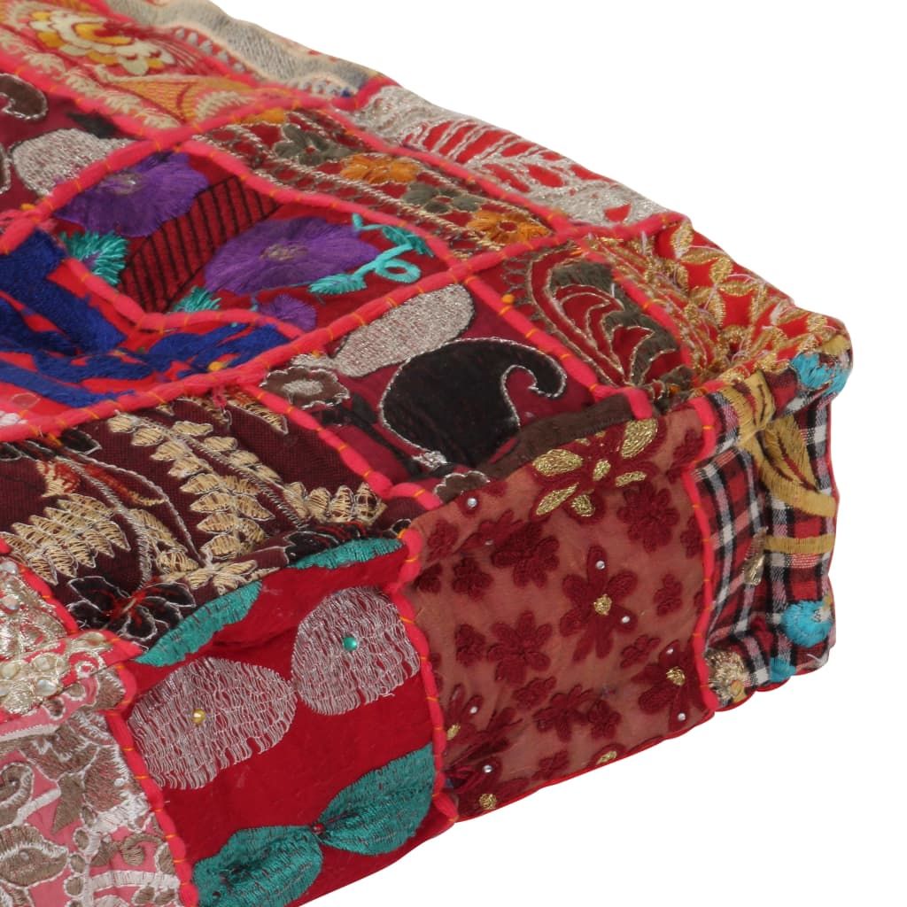 Pouf Patchwork in Cotone Fatto a Mano Quadrato 50x50x12cm Rosso vidaXL