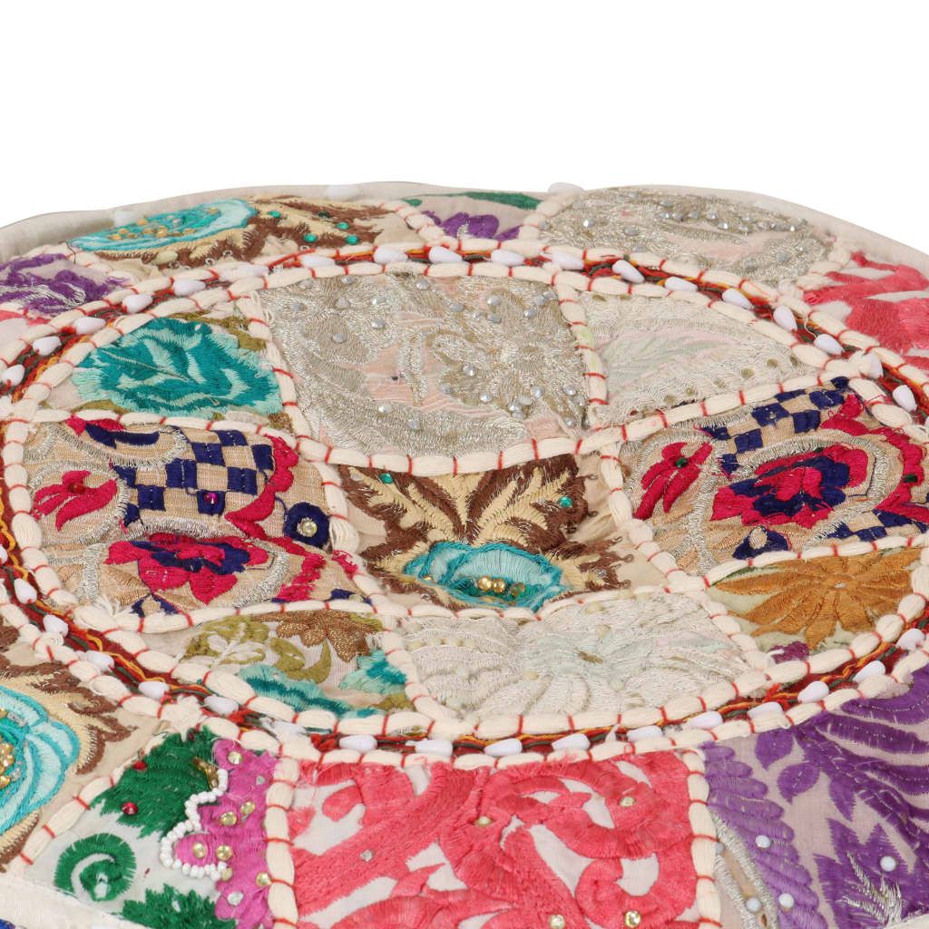 Pouf Patchwork Rotondo Fatto a Mano in Cotone 40x20 cm Beige vidaXL