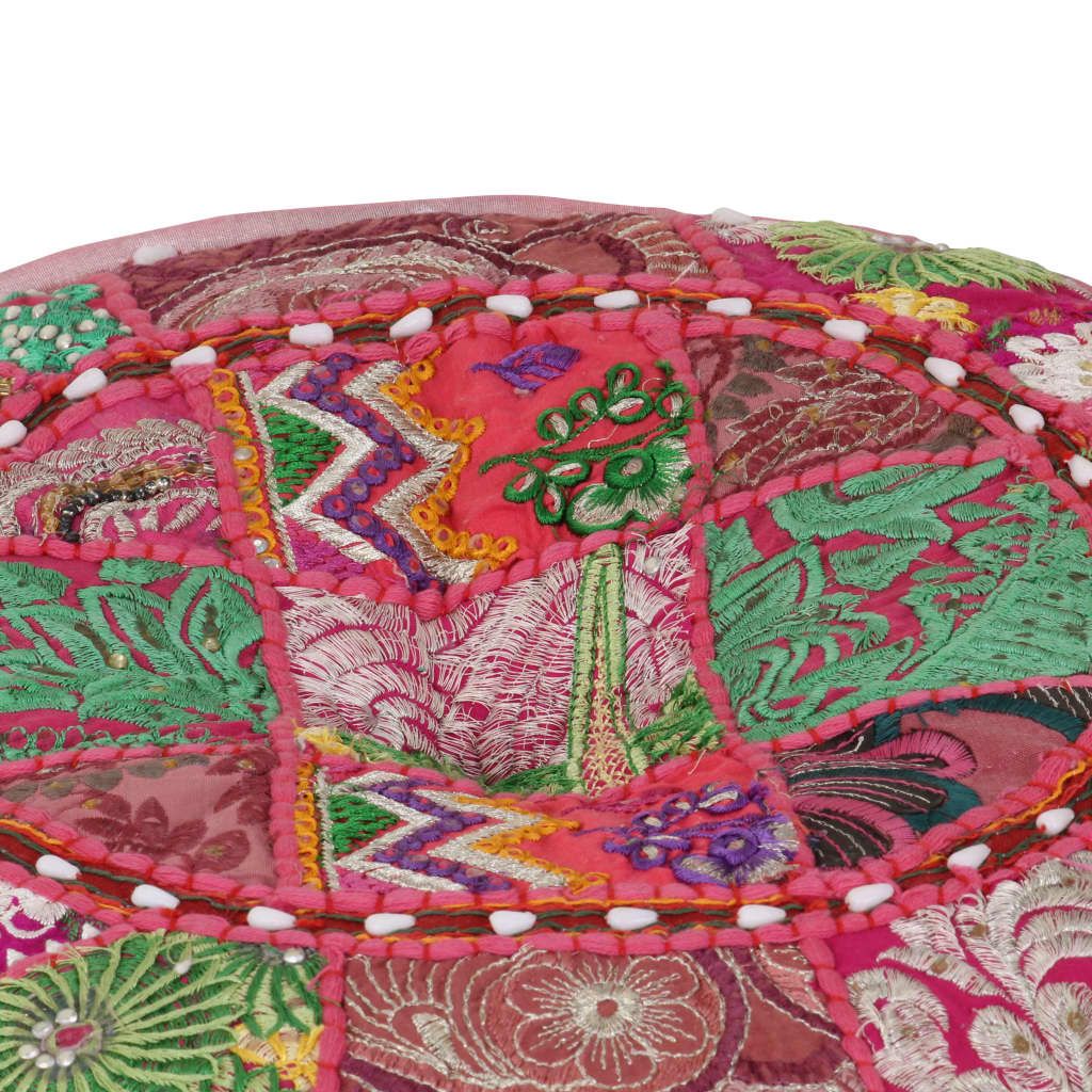 Pouf Patchwork Rotondo Fatto a Mano in Cotone 40x20 cm Rosa vidaXL