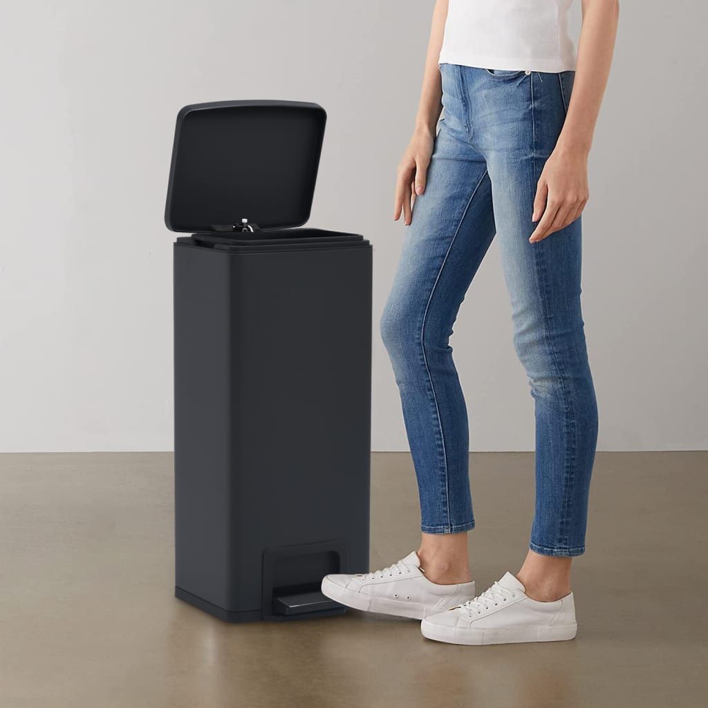 Pattumiera a Pedale Anti-Impronte 30 L Nera in Acciaio Inox vidaXL