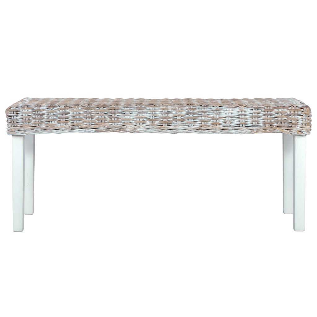Panca 110 cm Bianca in Rattan Naturale Kubu e Massello di Mogano vidaXL
