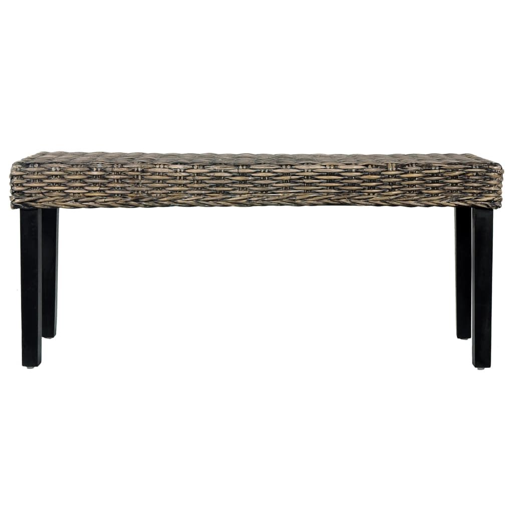 Panca 110 cm Nera in Rattan Naturale Kubu e Massello di Mogano vidaXL