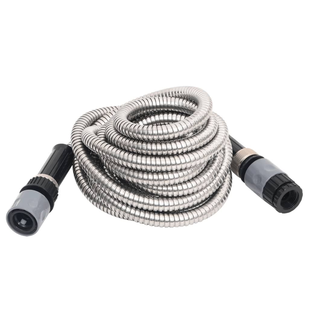 Tubo da Giardino con Ugello Spray Argento 0,6" 15 m in Acciaio vidaXL