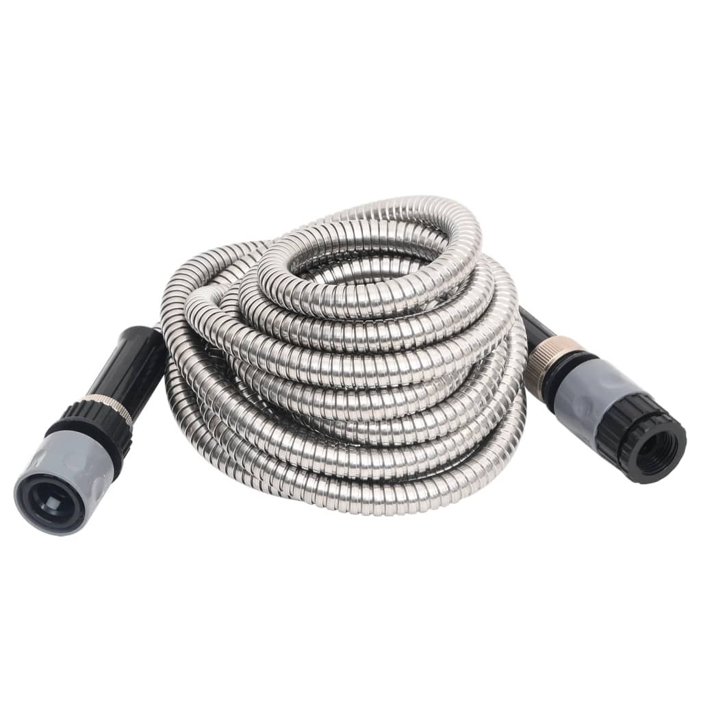 Tubo da Giardino con Ugello Spray Argento 0,6" 30 m in Acciaio vidaXL