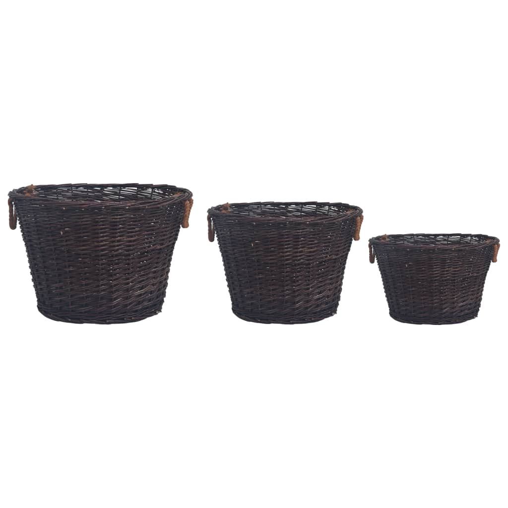 Set Cestini Portalegna Impilabili 3 pz Marrone Scuro in Salice vidaXL