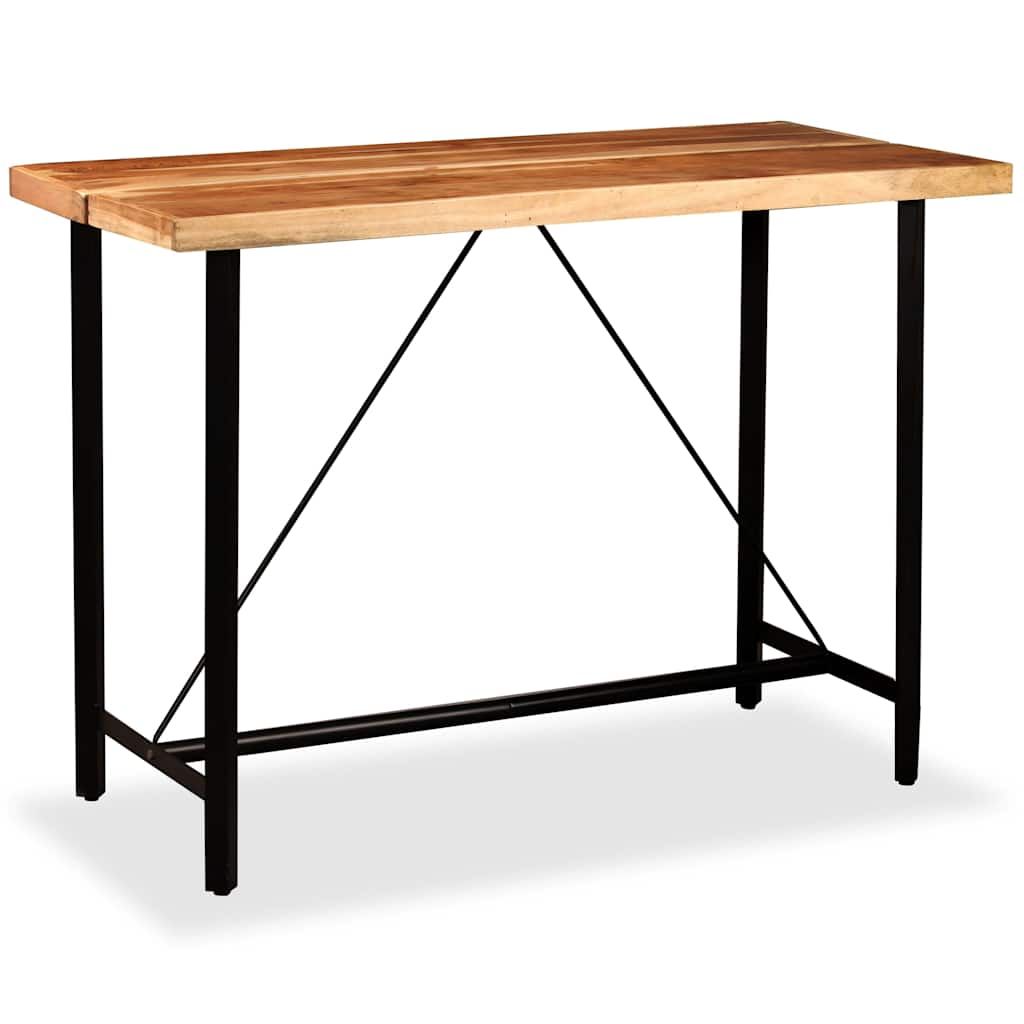 Set da Bar 7 pz in Legno Massello di Acacia Vera Pelle e Tela vidaXL