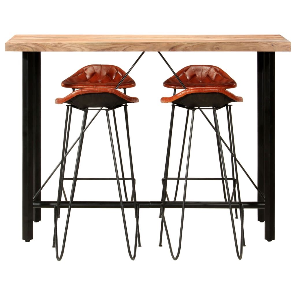 Set da Bar 5 pz in Legno Massello e Vera Pelle vidaXL