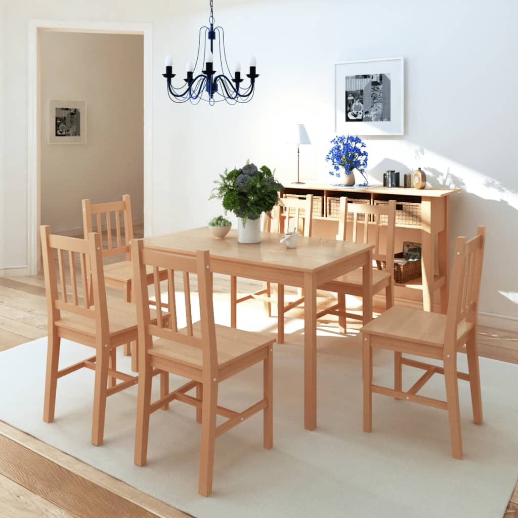 Set da Pranzo 7 pz in Legno di Pino vidaXL